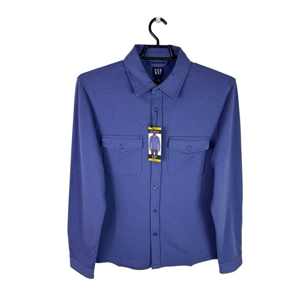 Gap Men's M Long Sleeve Knit Button Down Shirt Blue NWT - Picture 2 of 15